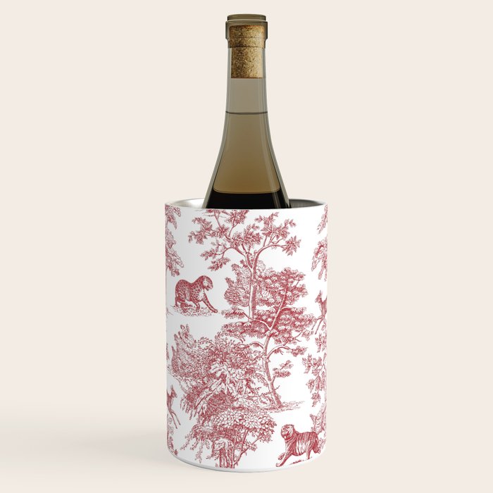 Toile de Jouy Vintage French Exotic Jungle Forest Red & White Wine Chiller Gallery Image 1