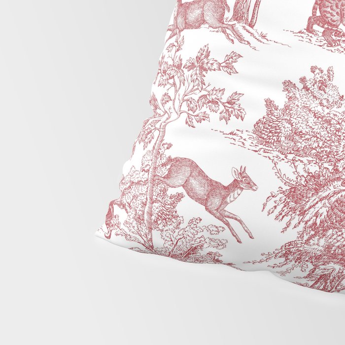 Toile de Jouy Vintage French Exotic Jungle Forest Red & White Pillow Sham Gallery Image 4