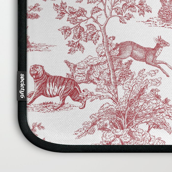 Toile de Jouy Vintage French Exotic Jungle Forest Red & White Laptop Sleeve Gallery Image 3