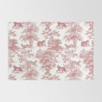Toile de Jouy Vintage French Exotic Jungle Forest Red & White Rug Gallery Image 2