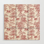 Toile de Jouy Vintage French Exotic Jungle Forest Red & White Wood Wall Art Gallery Image 1