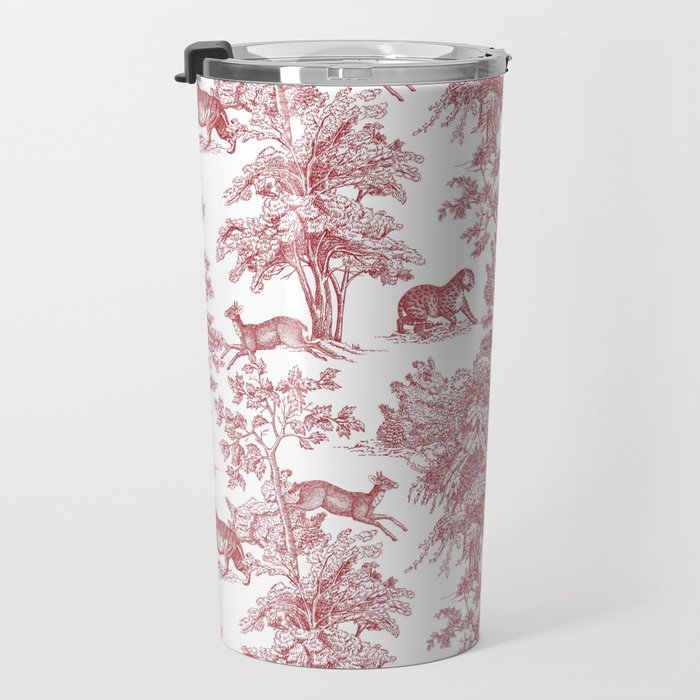 Toile de Jouy Vintage French Exotic Jungle Forest Red & White Travel Mug Gallery Image 3