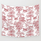 Toile de Jouy Vintage French Exotic Jungle Forest Red & White Wall Tapestry Gallery Image 4