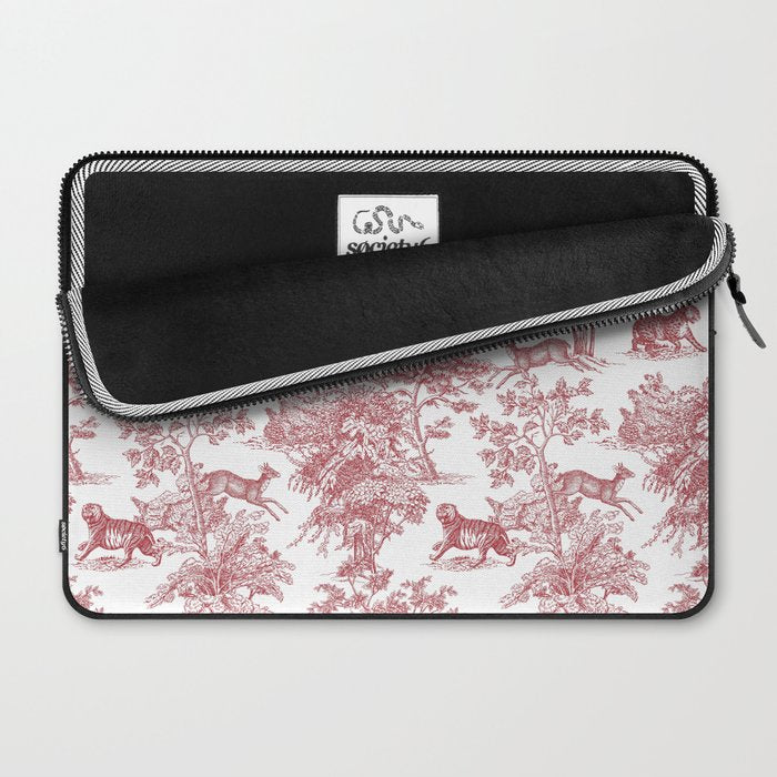 Toile de Jouy Vintage French Exotic Jungle Forest Red & White Laptop Sleeve Gallery Image 2