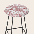 Toile de Jouy Vintage French Exotic Jungle Forest Red & White Stool Gallery Image 2
