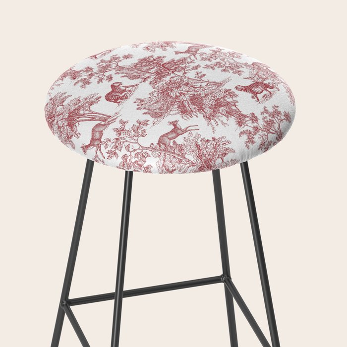 Toile de Jouy Vintage French Exotic Jungle Forest Red & White Stool Gallery Image 2