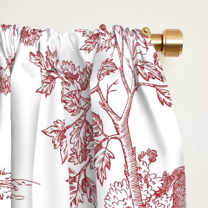 Toile de Jouy Vintage French Exotic Jungle Forest Red & White Window Curtain Gallery Image 2