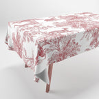 Toile de Jouy Vintage French Exotic Jungle Forest Red & White Tablecloth Gallery Image 1