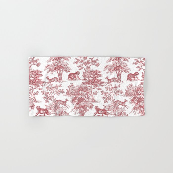 Toile de Jouy Vintage French Exotic Jungle Forest Red & White Towels Gallery Image 1