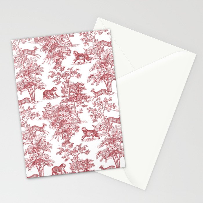 Toile de Jouy Vintage French Exotic Jungle Forest Red & White Stationery Card Gallery Image 2