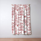 Toile de Jouy Vintage French Exotic Jungle Forest Red & White Window Curtain Gallery Image 3