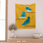 Three Friendly Birds - Turquoise and Yellow Wall Tapestry Gallery Image 2