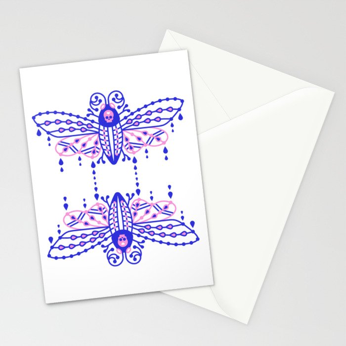 Death's Head Hawkmoth - Indigo & Pink Palette Stationery Card Gallery Image 2