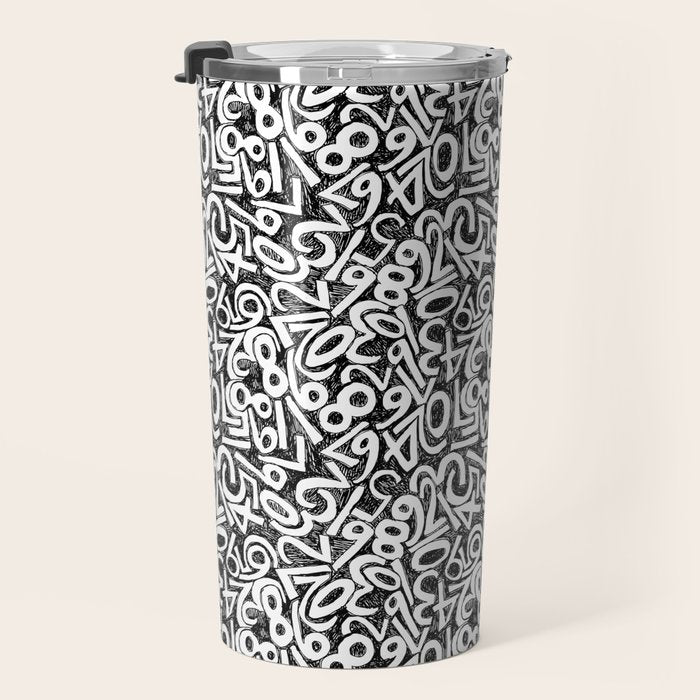 Numbers pattern in black and white Travel Mug Gallery Image 3