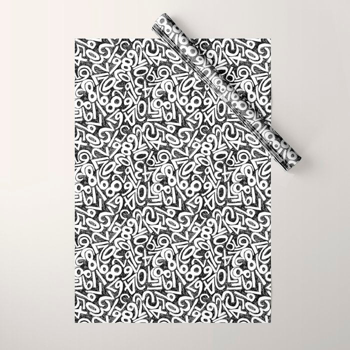Numbers pattern in black and white Wrapping Paper Gallery Image 1