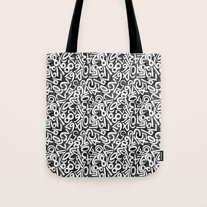 Numbers pattern in black and white Tote Bag Gallery Image 1