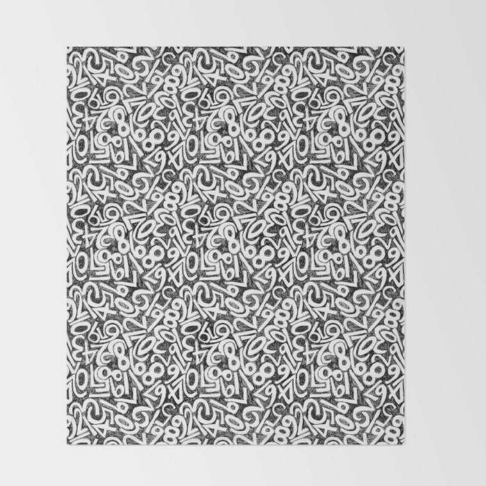 Numbers pattern in black and white Throw Blanket Gallery Image 2