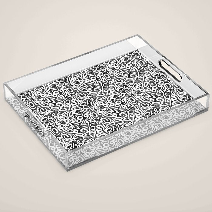 Numbers pattern in black and white Acrylic Tray Gallery Image 1