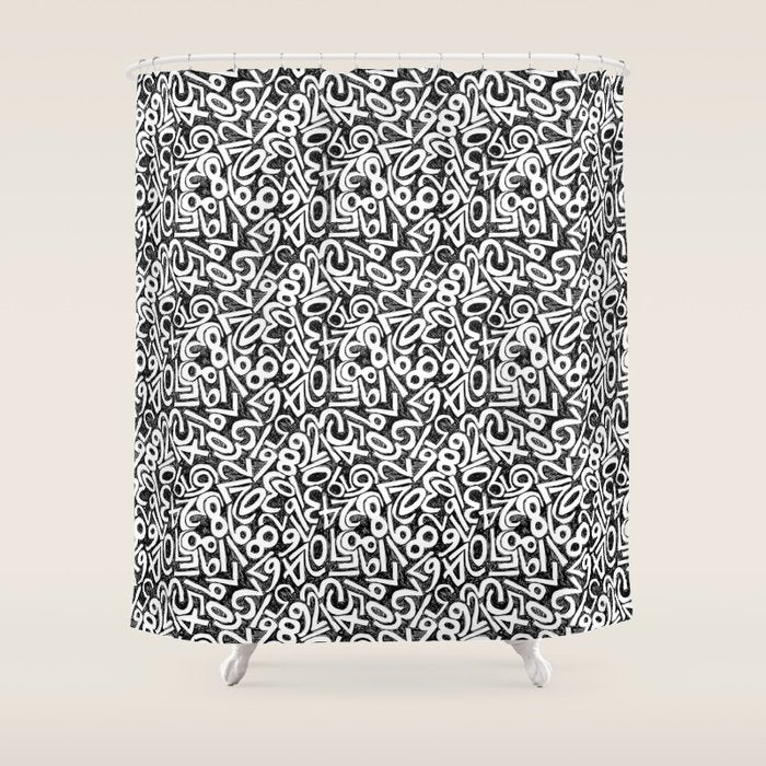 Numbers pattern in black and white Shower Curtain Gallery Image 1