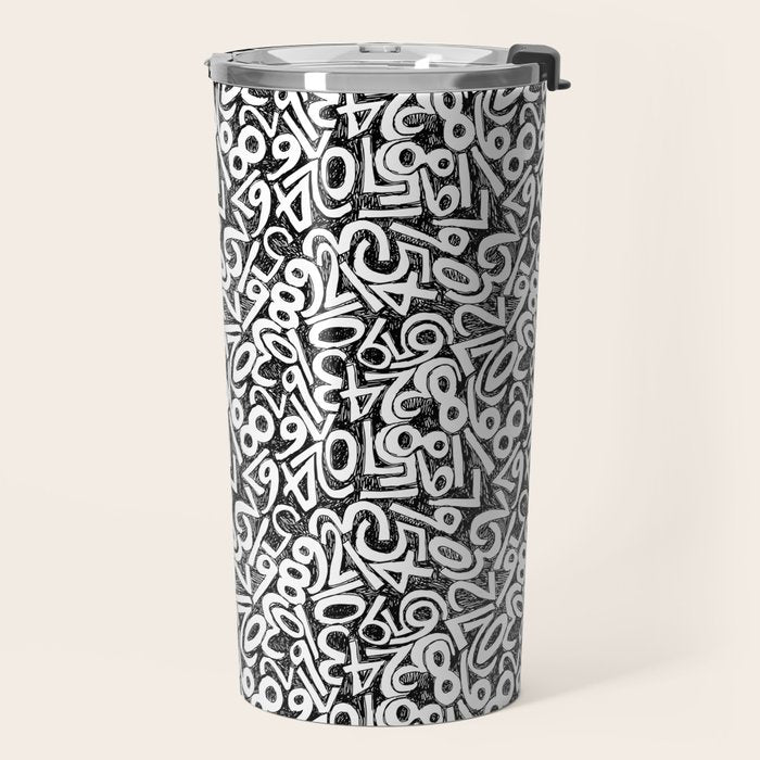Numbers pattern in black and white Travel Mug Gallery Image 2