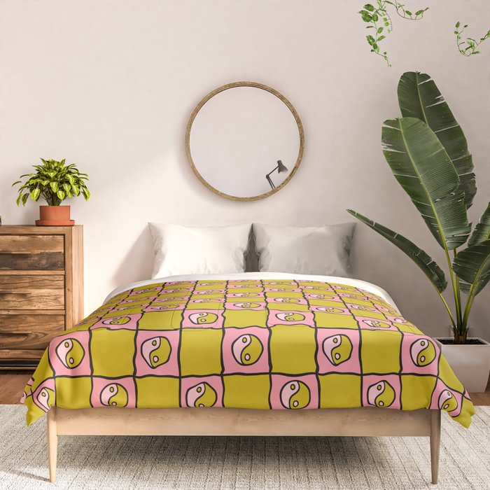 Green Ying Yang Checkered Print Comforter Gallery Image 3