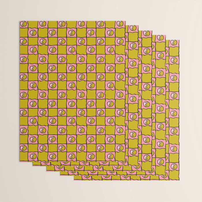 Green Ying Yang Checkered Print Wrapping Paper Gallery Image 3