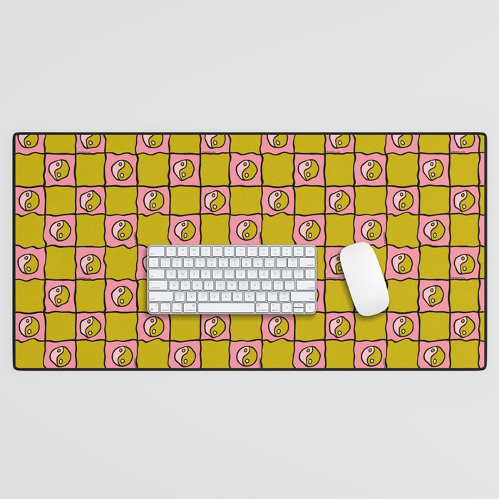Green Ying Yang Checkered Print Desk Mat Gallery Image 1