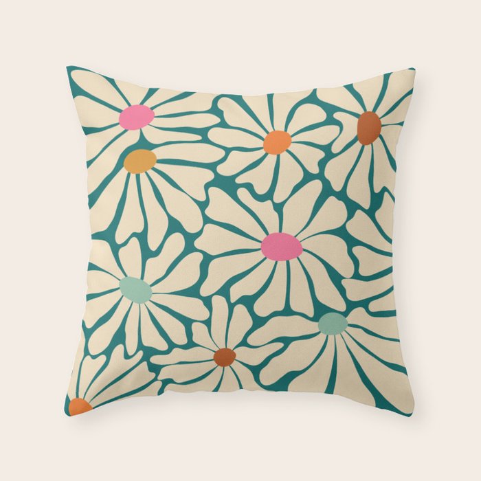 Colors of Joy - Groovy Flowers Green Throw Pillow Gallery Image 6