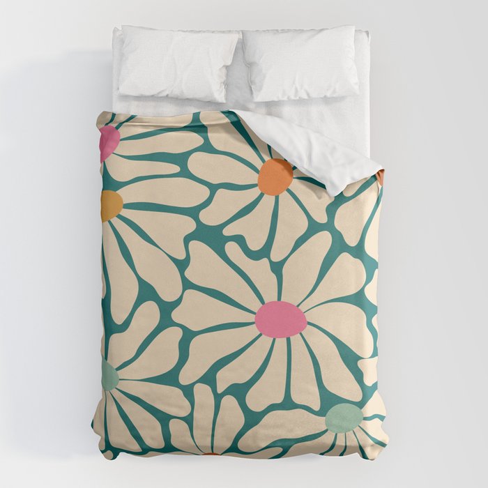 Colors of Joy - Groovy Flowers Green Duvet Cover Gallery Image 6