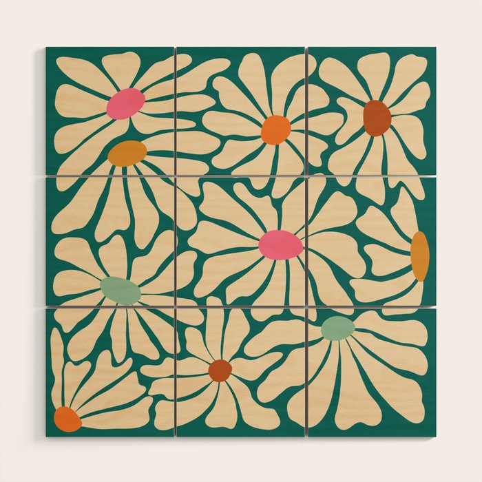 Colors of Joy - Groovy Flowers Green Wood Wall Art Gallery Image 1