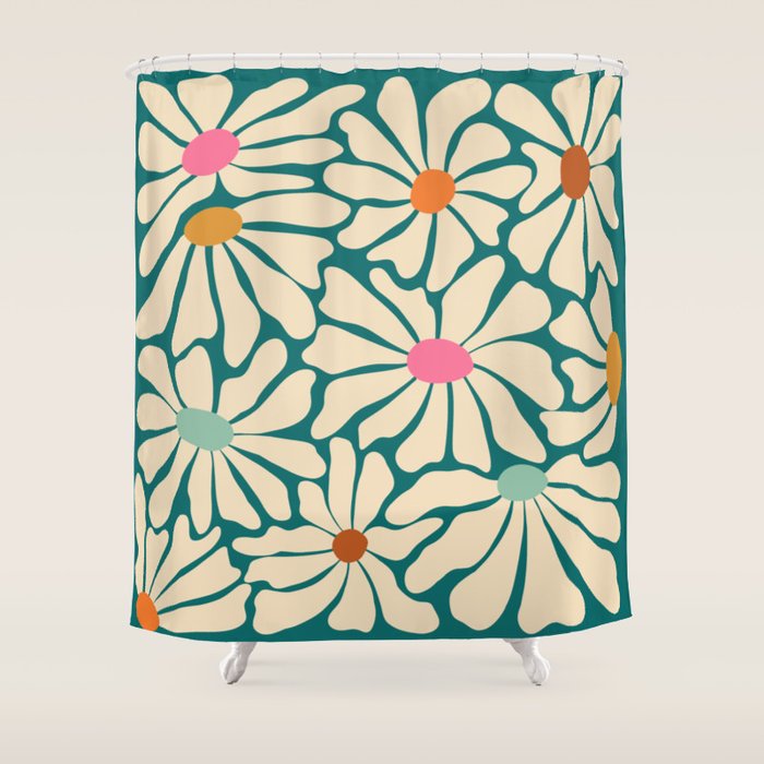 Colors of Joy - Groovy Flowers Green Shower Curtain Gallery Image 1