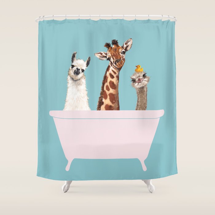 Playful Gangs in Bathtub Blue Shower Curtain Gallery Image 1