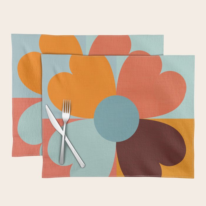 Color Block Floral Hearts - retro Placemat Gallery Image 1