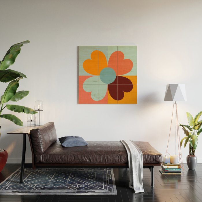 Color Block Floral Hearts - retro Wood Wall Art Gallery Image 2