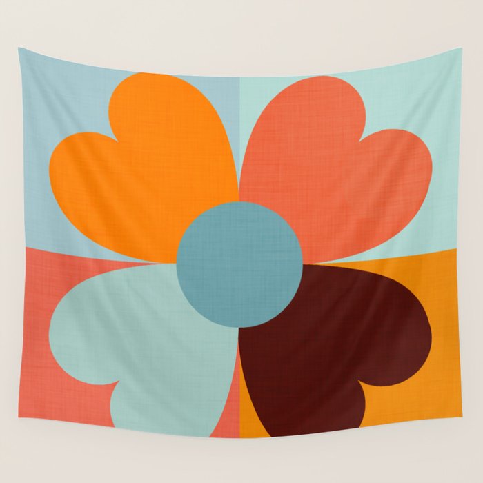 Color Block Floral Hearts - retro Wall Tapestry Gallery Image 4