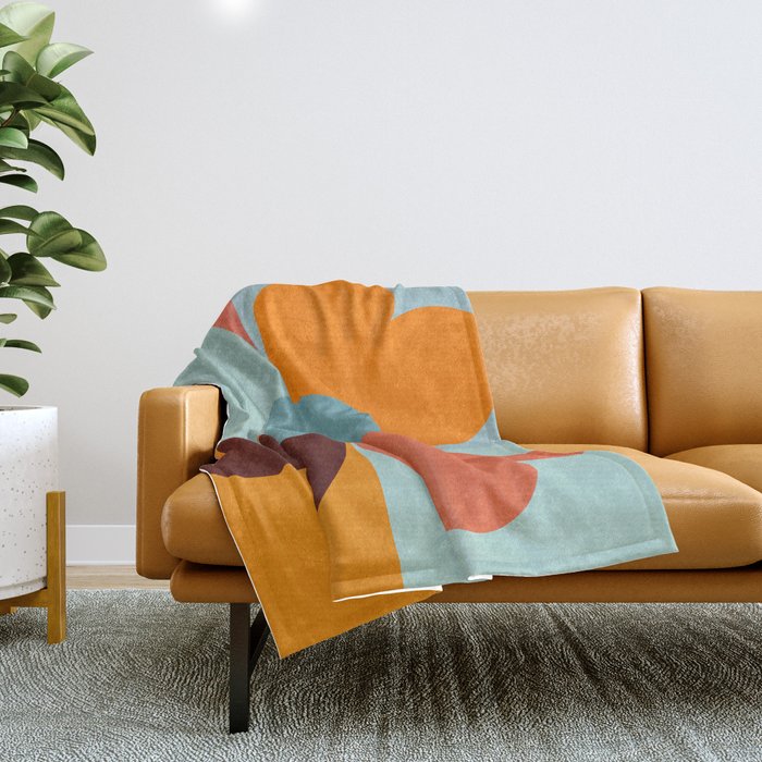 Color Block Floral Hearts - retro Throw Blanket Gallery Image 1