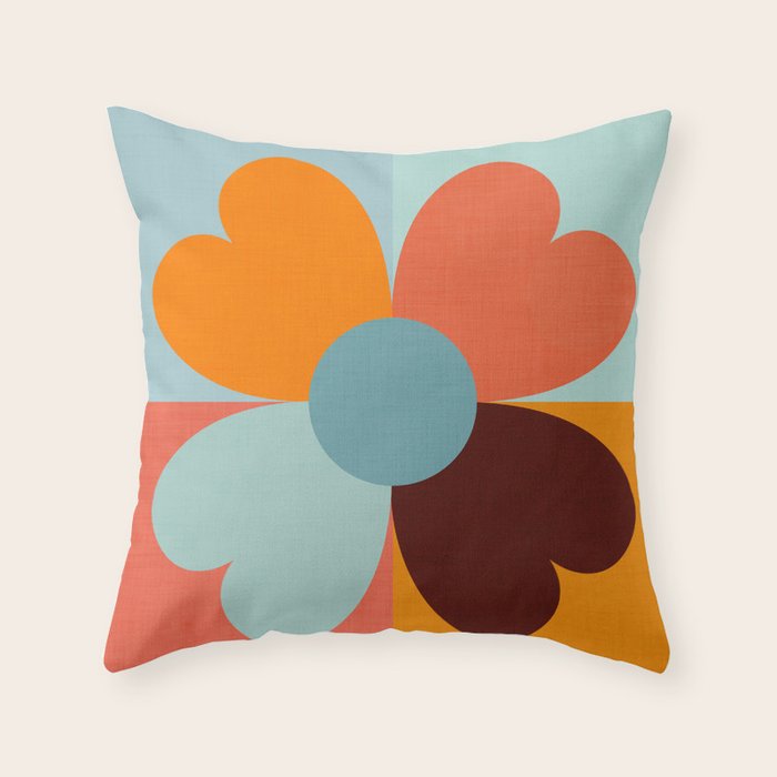 Color Block Floral Hearts - retro Throw Pillow Gallery Image 6
