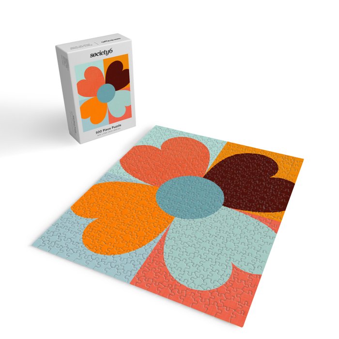 Color Block Floral Hearts - retro Jigsaw Puzzle Gallery Image 2