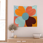 Color Block Floral Hearts - retro Wall Tapestry Gallery Image 2