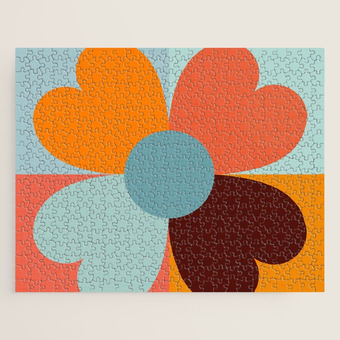 Color Block Floral Hearts - retro Jigsaw Puzzle Gallery Image 1