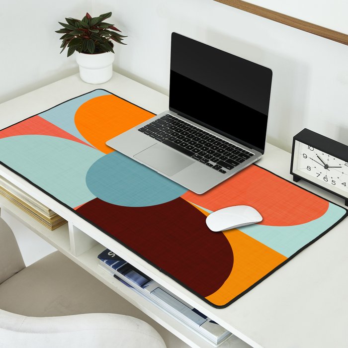 Color Block Floral Hearts - retro Desk Mat Gallery Image 2
