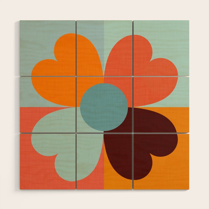 Color Block Floral Hearts - retro Wood Wall Art Gallery Image 1