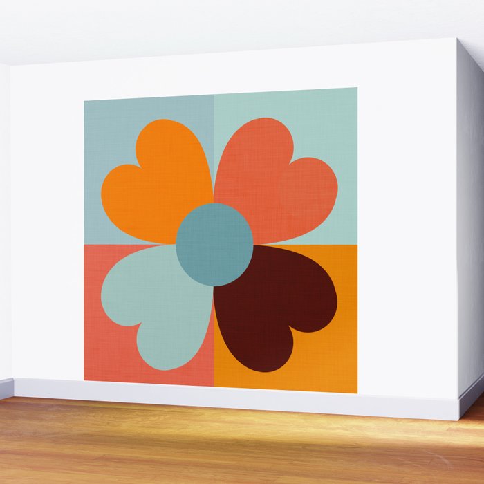 Color Block Floral Hearts - retro Wall Mural Gallery Image 2