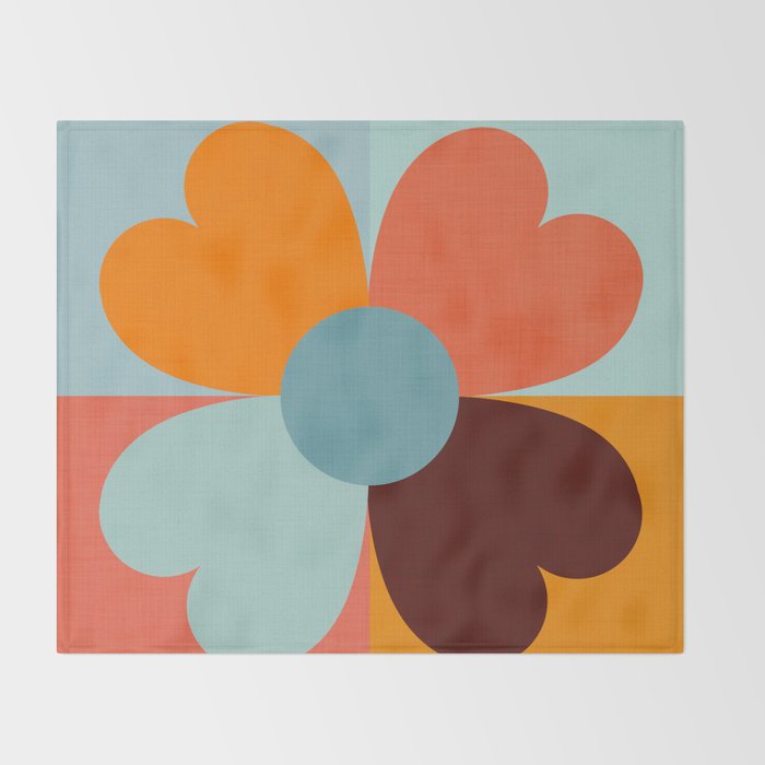 Color Block Floral Hearts - retro Throw Blanket Gallery Image 2