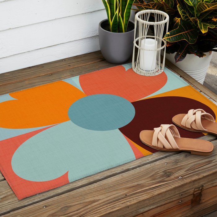 Color Block Floral Hearts - retro Outdoor Rug Gallery Image 2