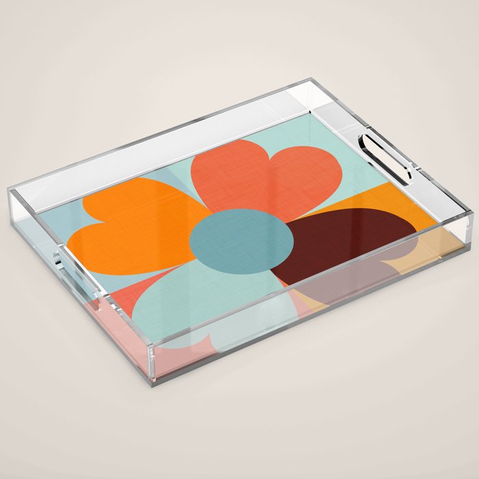 Color Block Floral Hearts - retro Acrylic Tray Gallery Image 1