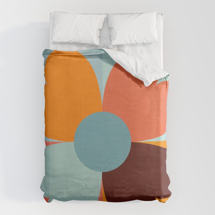 Color Block Floral Hearts - retro Duvet Cover Gallery Image 1