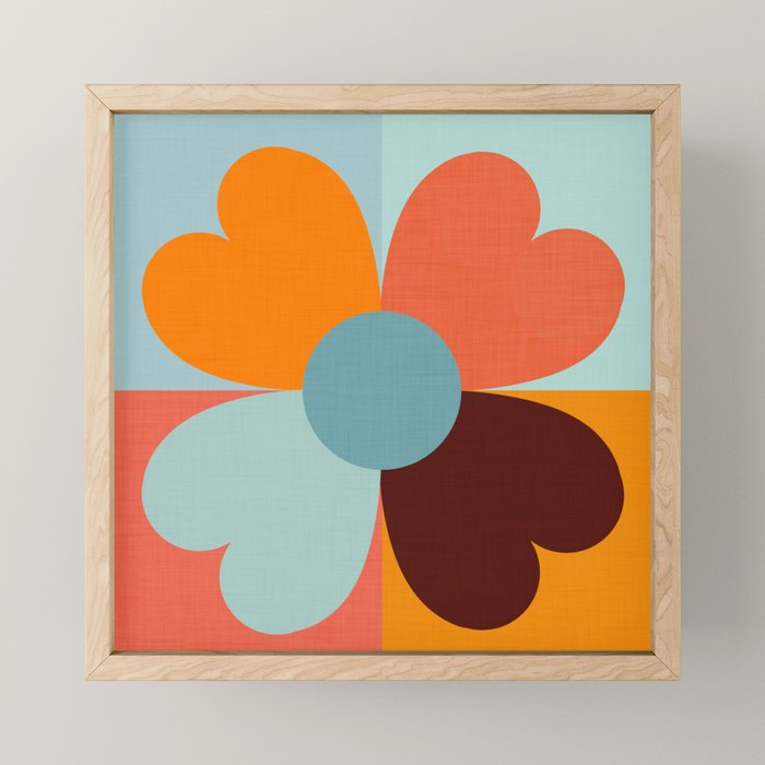Color Block Floral Hearts - retro Mini Art Print Gallery Image 1