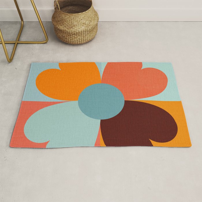 Color Block Floral Hearts - retro Rug Gallery Image 1