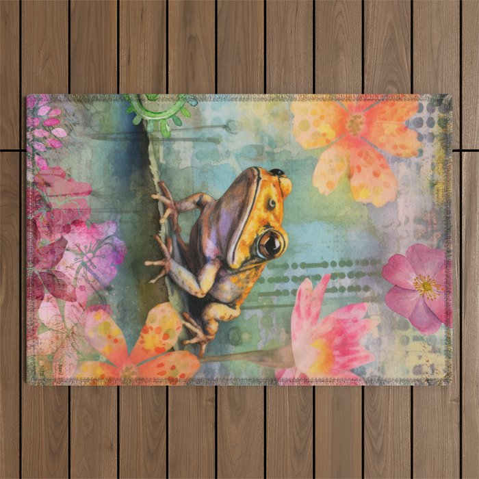 Colorful Frog Garden Indian Summer Flora And Wildlife Outdoor Rug Gallery Image 1